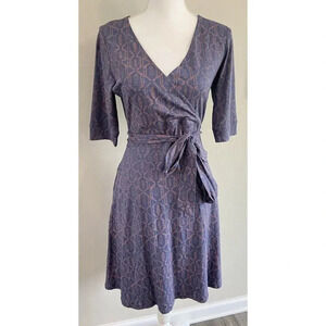 NWT Toad & Co Cue Wrap Cafe Dress Organic Cotton Blue Orange Small S New